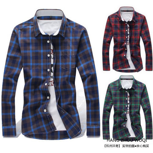 韓版男裝廠傢直銷 WQB822 男式時尚格子休閒長袖襯衫男裝修身襯衣工廠,批發,進口,代購