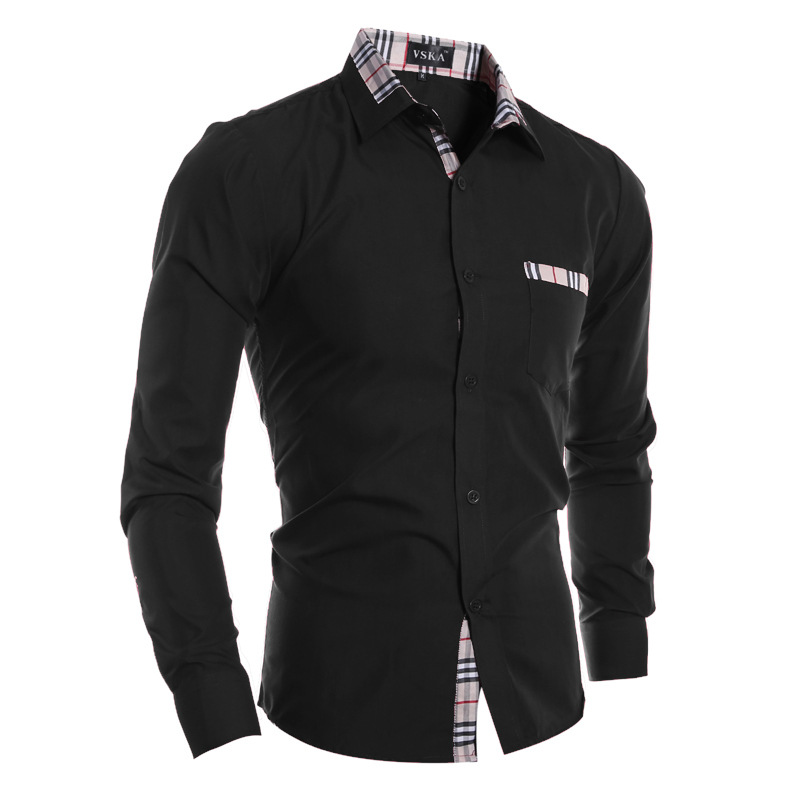 外貿ebay速賣通 2016新款 獨特格子領 男士修身休閒長袖襯衫 5092工廠,批發,進口,代購