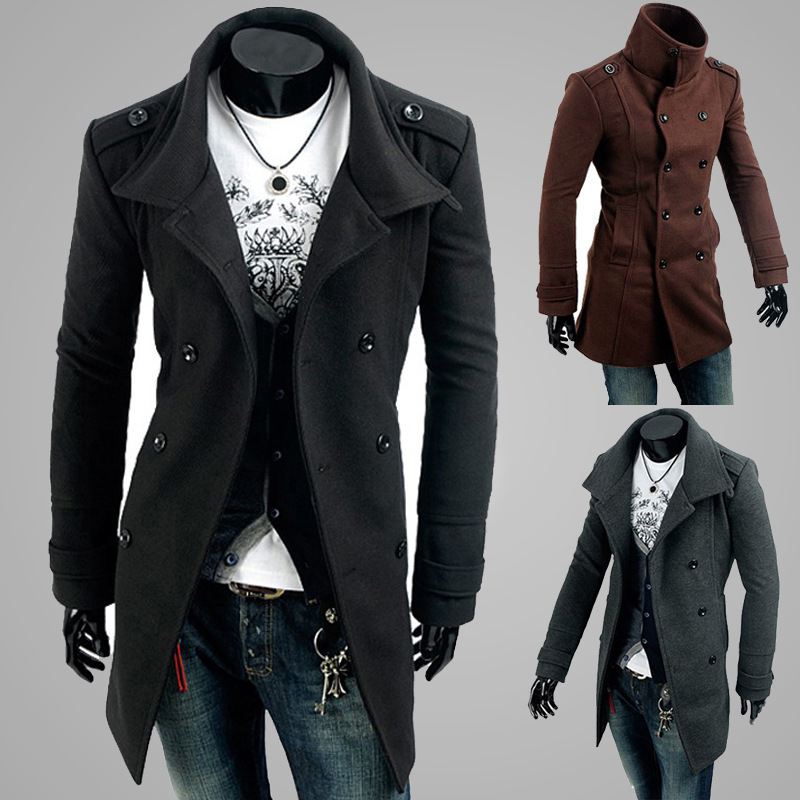 秋冬新款男士大衣ebay爆款肩章雙排扣男士毛呢大衣純色大衣5631工廠,批發,進口,代購