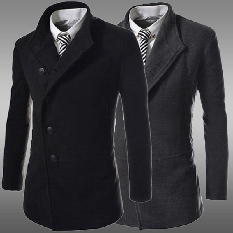 2016新款皮領裝飾外套男士外貿修身雙麵呢中長款單排扣呢大衣F832工廠,批發,進口,代購