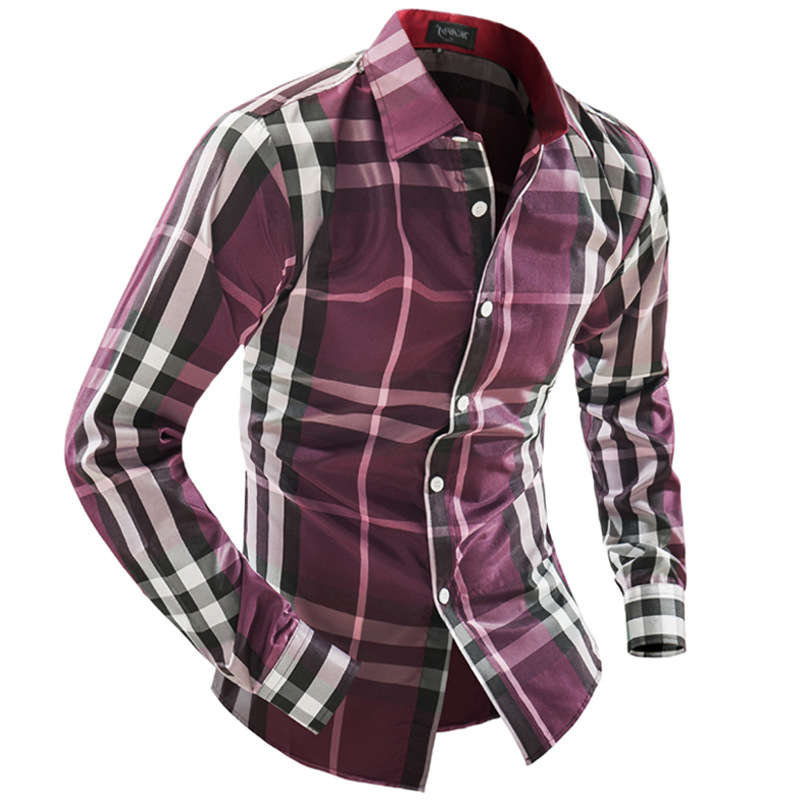 2015精品新款 外貿男士時尚大格長袖襯衫1600-7630-P35工廠,批發,進口,代購