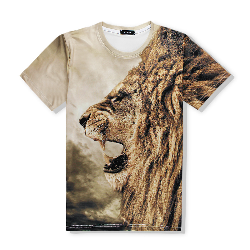 560#歐美新款男裝獅子頭數位印花3DT恤 休閒套頭短袖圓領情侶款工廠,批發,進口,代購
