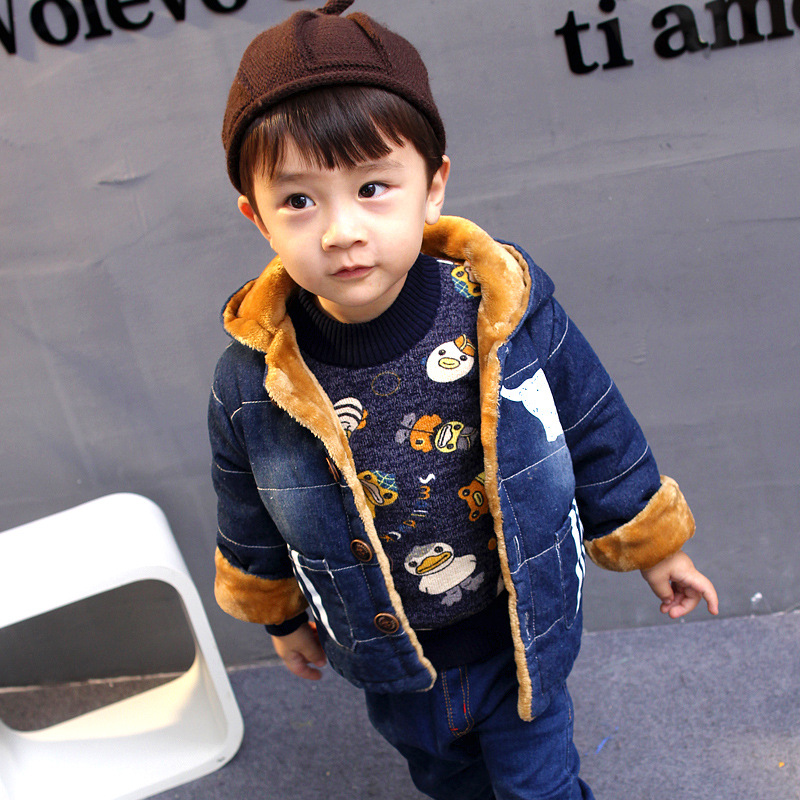 2016冬季韓版童裝男童牛仔外套0-1-2-3歲女寶寶小童加絨加厚棉衣工廠,批發,進口,代購
