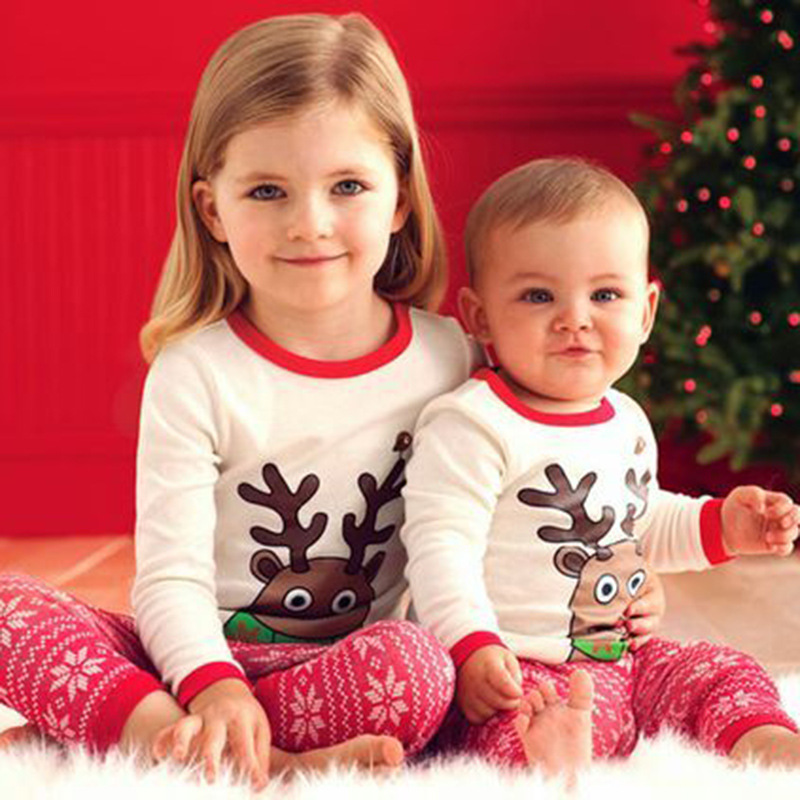 歐美外貿原單 聖誕節服裝兒童傢居服秋童裝睡衣套裝長袖 可愛麋鹿批發・進口・工廠・代買・代購