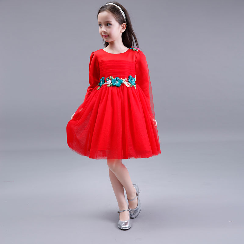 2016新款兒童禮服公主裙中大童紅色連衣裙韓版女童高檔網紗時尚裙工廠,批發,進口,代購