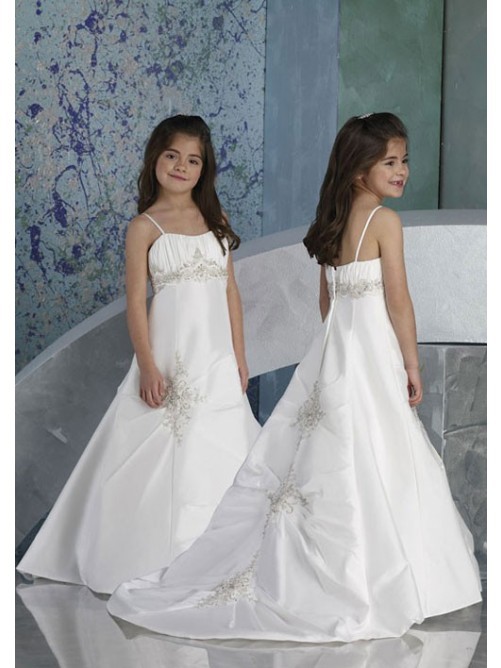 歐美風格塔夫綢材質白色花童裝 外貿童禮服定製 廠傢直銷來圖定製批發・進口・工廠・代買・代購