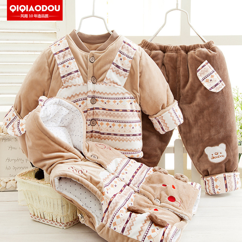 韓版嬰兒寶寶三件套外出服嬰幼兒童套裝冬款加絨加厚童裝一件代發批發・進口・工廠・代買・代購