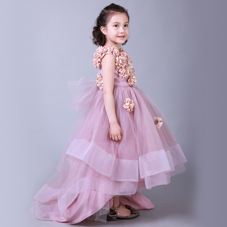 韓國童裝一件代發新款紗童禮服 歐美高端定製花朵長款兒童新年裝批發・進口・工廠・代買・代購