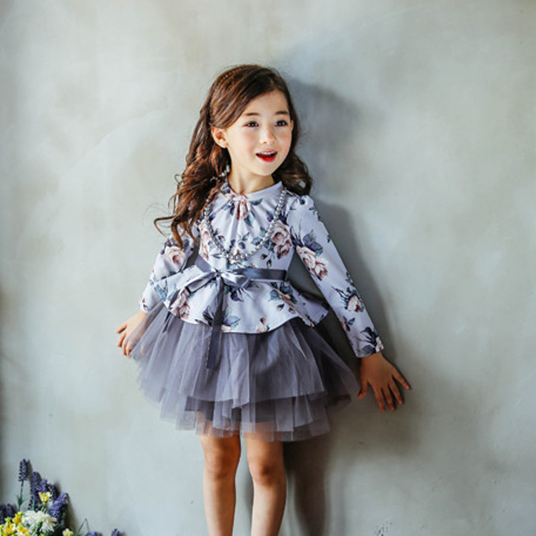 韓版童裙 2016冬季新款加絨加厚數位印花連衣裙項鏈公主裙現貨工廠,批發,進口,代購