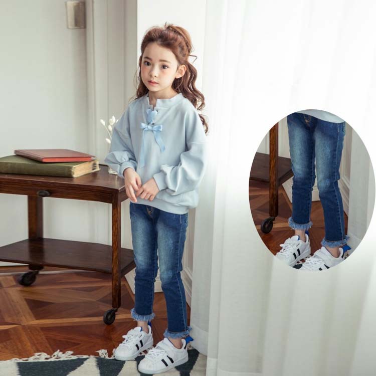 2016春夏韓版新款童裝親子裝女大童毛邊牛仔褲一件代發工廠,批發,進口,代購
