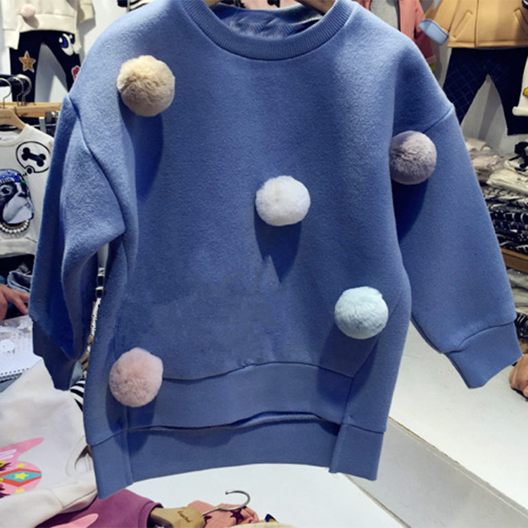 韓國代購秋冬新款球球童裝衛衣批發兒童長袖加絨上衣t恤工廠,批發,進口,代購