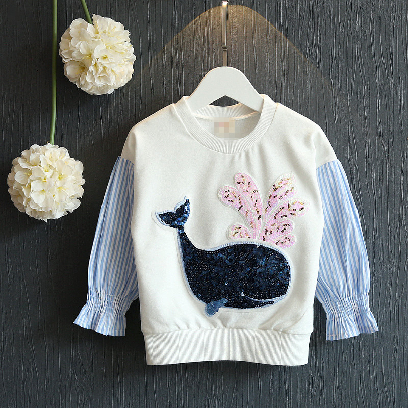 2016秋季新款女童衛衣韓版卡通亮片小海豚拼接蝙蝠上衣工廠,批發,進口,代購