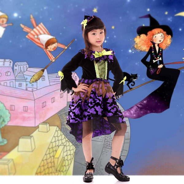 cosplay 萬聖節兒童服裝紫色女巫婆服女孩服裝動漫巫婆裝工廠,批發,進口,代購