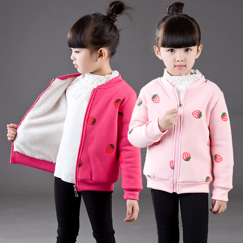 童裝草莓外套2016新款加厚加絨冬款草莓印花保暖外套韓版新品時尚批發・進口・工廠・代買・代購