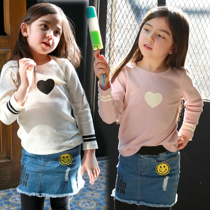 2017韓國最新春款 韓國童裝一件代發 女童T恤心愛圖案純棉打底衣批發・進口・工廠・代買・代購