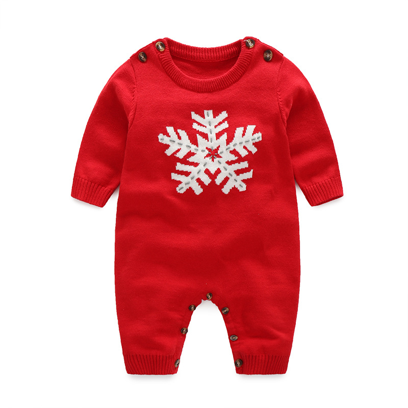 嬰幼兒針織連身衣 新生兒寶寶純棉毛線哈衣 紅色毛線衣0-1歲爬服批發・進口・工廠・代買・代購