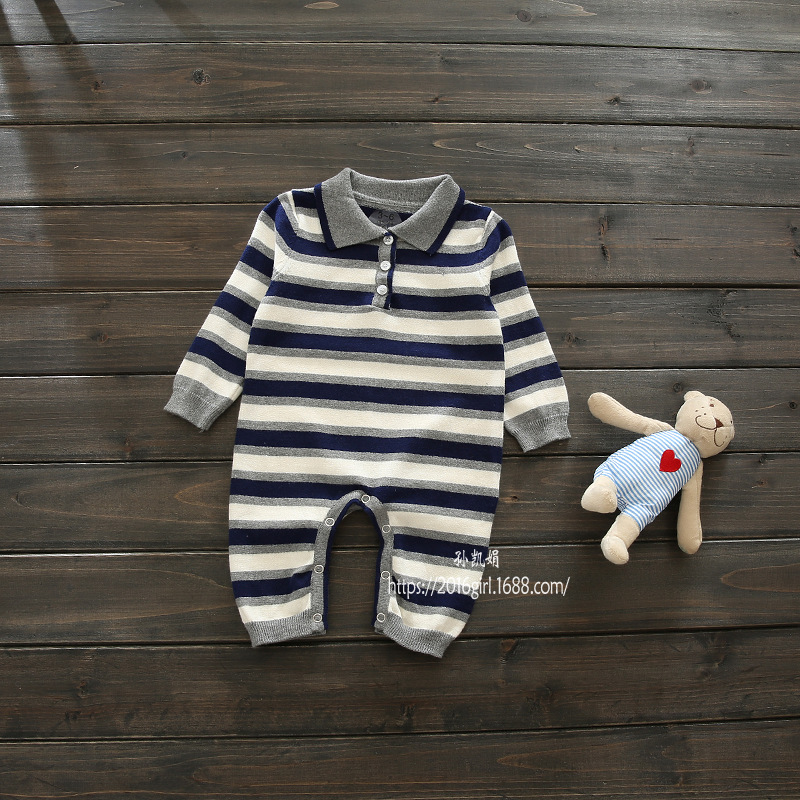 外貿童裝 嬰兒連身衣 寶寶純棉針織長袖哈衣 新生兒條紋爬服工廠,批發,進口,代購