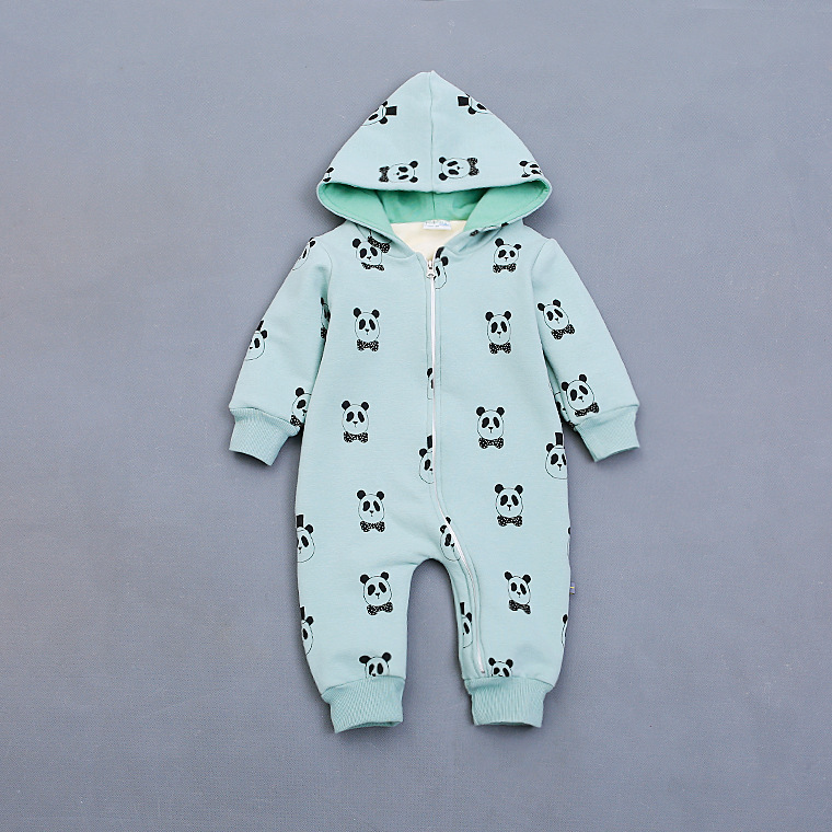 嬰幼兒衣服 可愛熊貓寶寶連身雙層加厚爬服 嬰兒連帽外出拉鏈哈衣工廠,批發,進口,代購