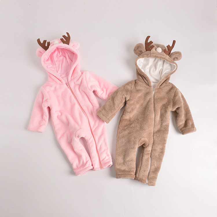 嬰兒冬季加厚聖誕小鹿連身衣男女寶超厚保暖爬服兒童珊瑚絨哈衣工廠,批發,進口,代購
