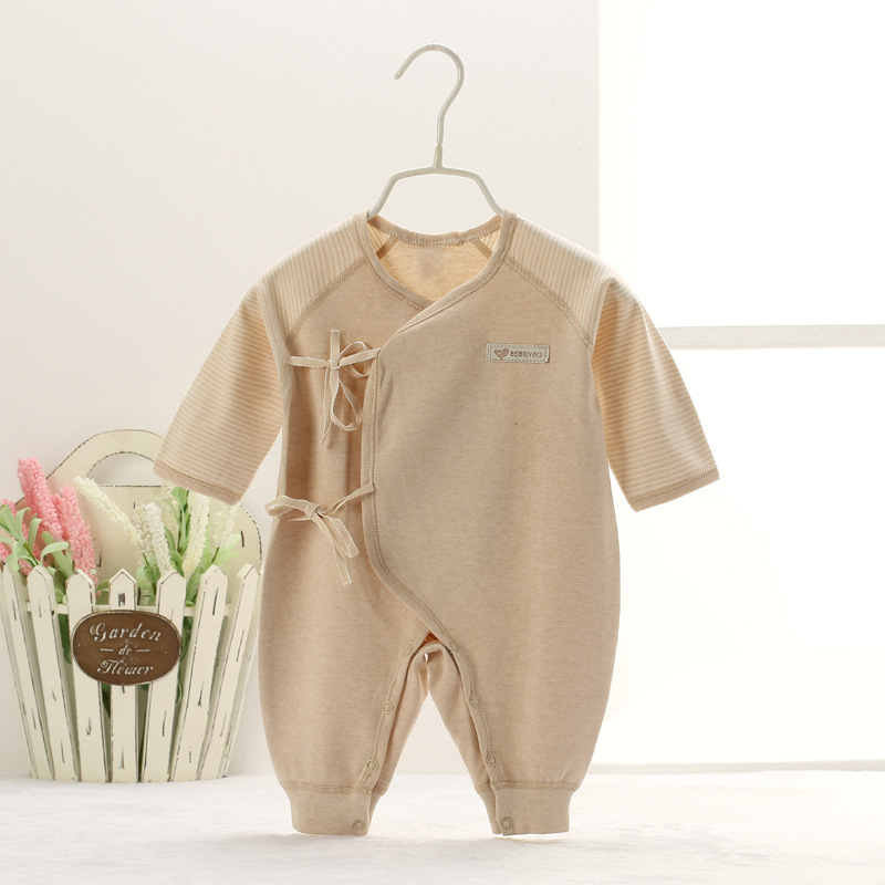 彩棉嬰兒連身衣夏秋 新生兒衣服純棉薄款寶寶系帶開檔哈衣 BE501工廠,批發,進口,代購
