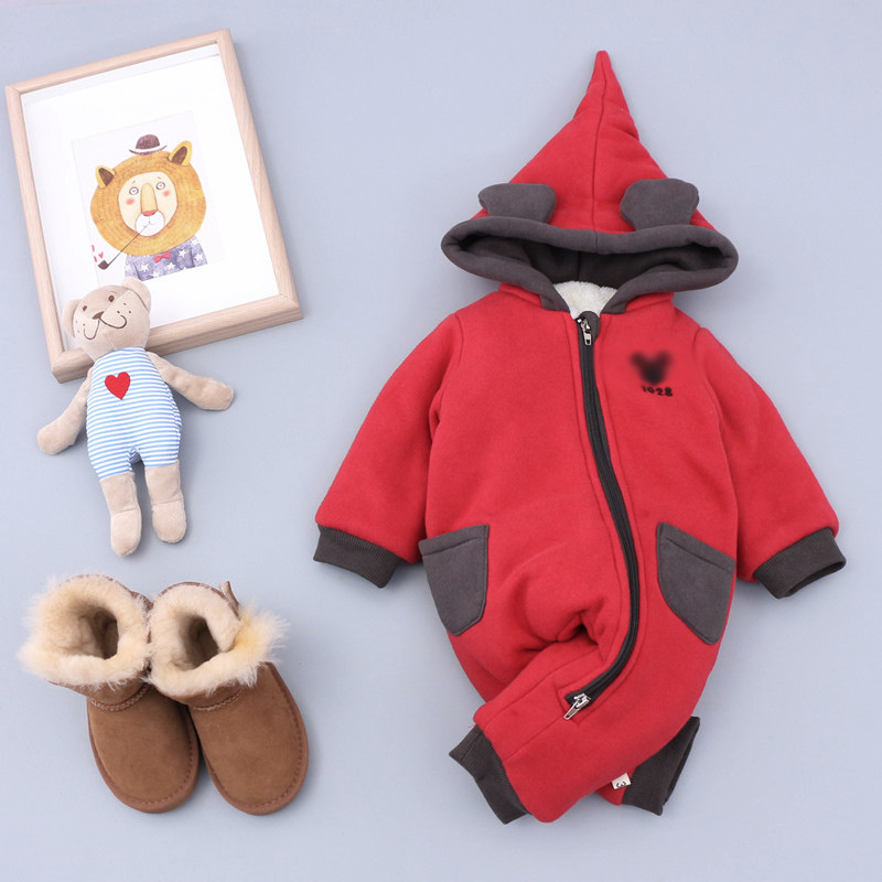 兒童加絨加厚連身衣 16冬季新款韓版卡通中小童寶寶嬰兒連帽爬服批發・進口・工廠・代買・代購