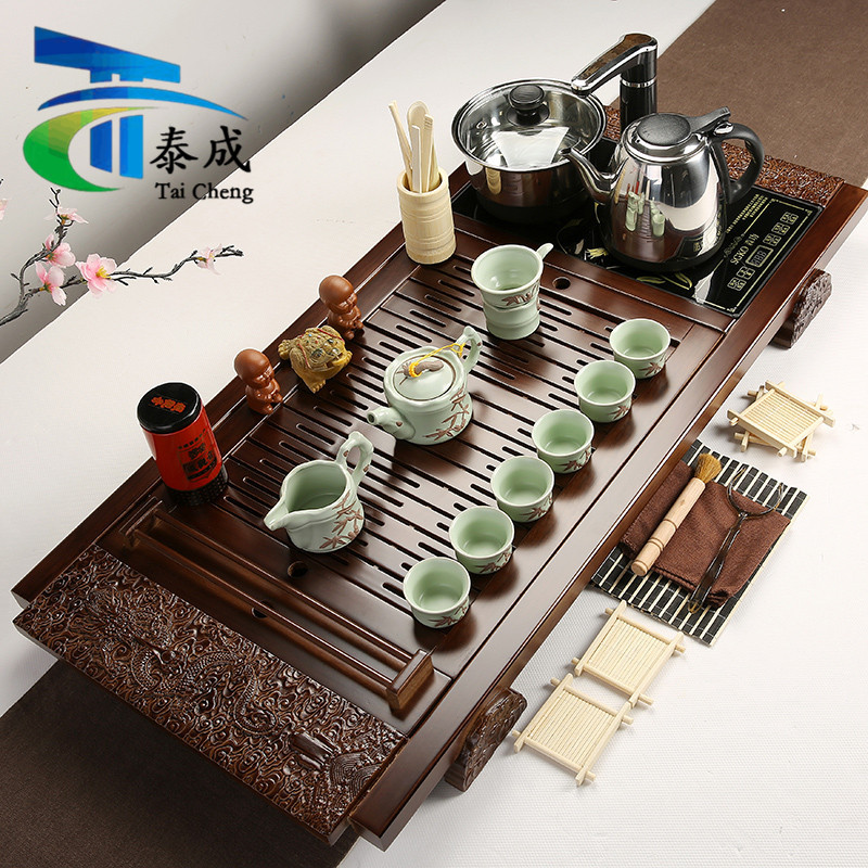 廠傢直銷紫砂茶具四合一電磁爐茶具套裝冰裂整套實木傢用茶盤批發・進口・工廠・代買・代購