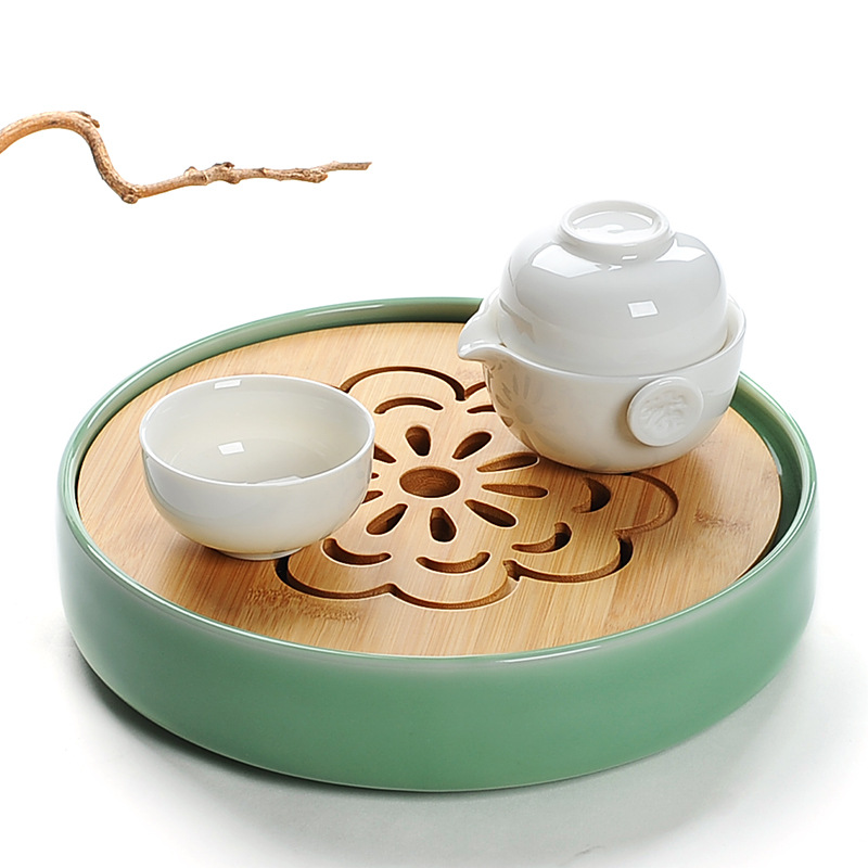 竹製陶瓷小茶盤日式茶道功夫茶具圓形重竹托盤茶海儲水乾泡臺特價工廠,批發,進口,代購