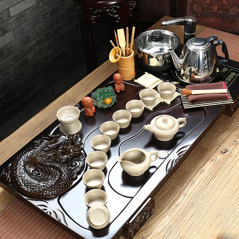 茶具套裝電磁爐紫砂冰裂功夫茶具整套禮品實木一體茶盤四合一特價批發・進口・工廠・代買・代購
