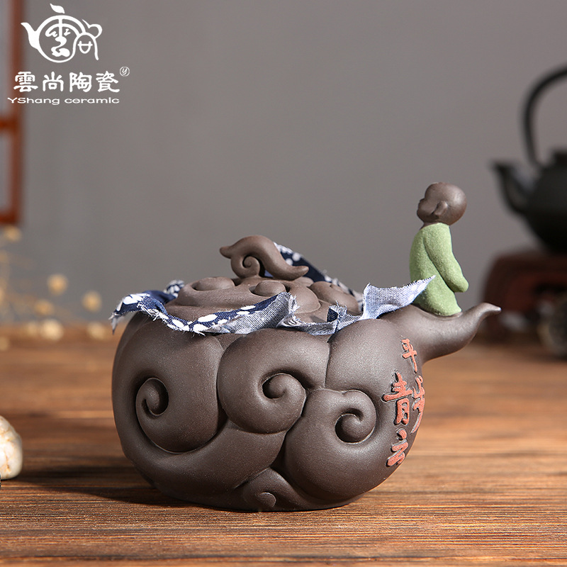 雲尚 小和尚紫砂陶瓷茶葉罐 祥雲造型密封存茶罐子小號普洱茶葉罐工廠,批發,進口,代購