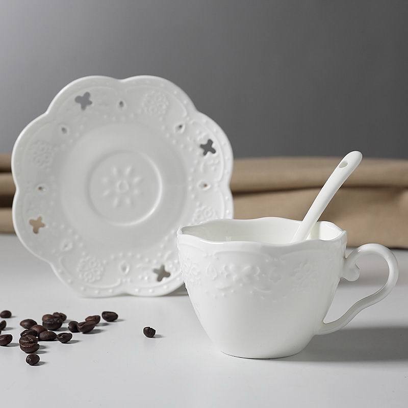 新款歐式陶瓷咖啡杯碟套裝 陶瓷杯蝴蝶浮雕咖啡杯碟批發廠傢直銷批發・進口・工廠・代買・代購