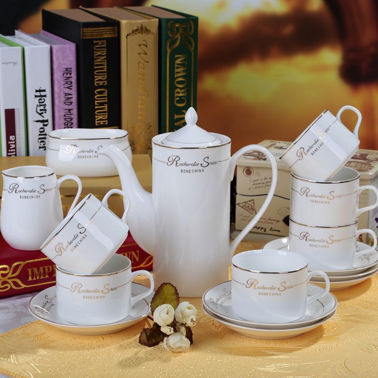 廠傢直銷 陶瓷骨瓷咖啡具 歐式15頭咖啡杯碟套裝 可定製可印logo批發・進口・工廠・代買・代購