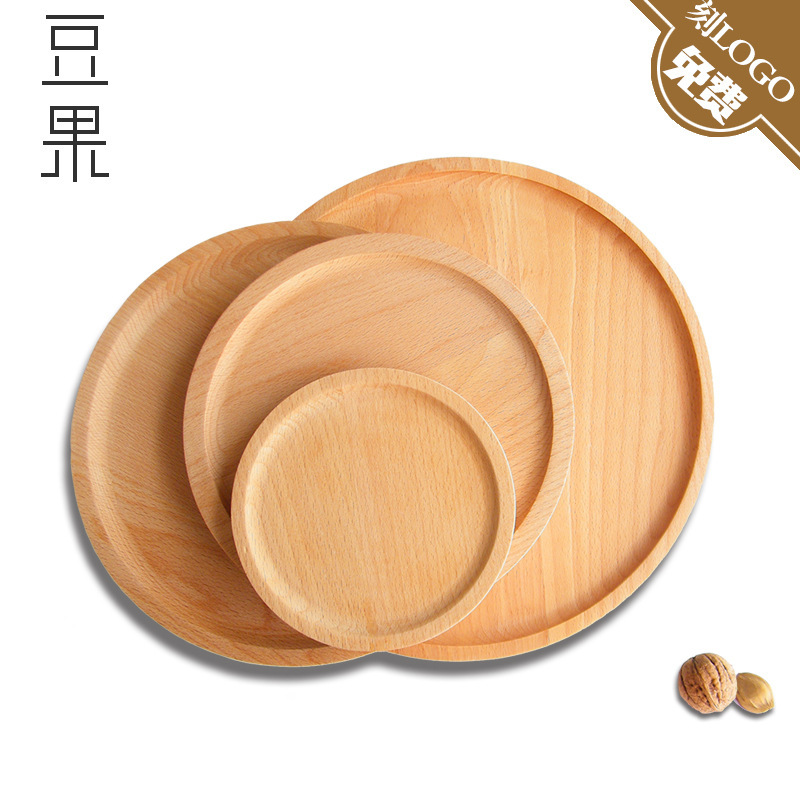 日式原木質圓形托盤早餐盤櫸木實木咖啡大小盤子木盤茶盤工廠,批發,進口,代購