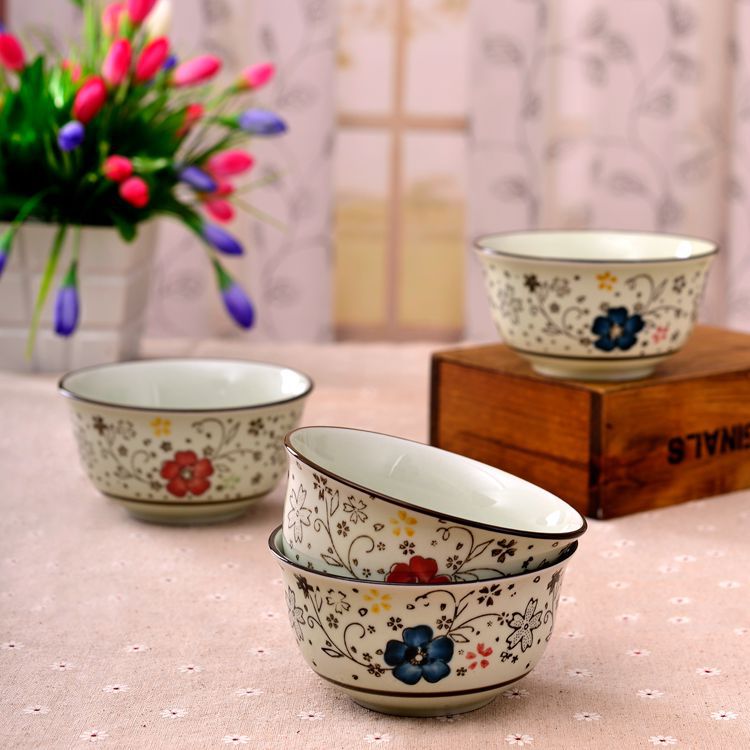 景德鎮日韓式創意4.5寸陶瓷米飯碗湯碗釉下彩手繪青花餐具套裝工廠,批發,進口,代購