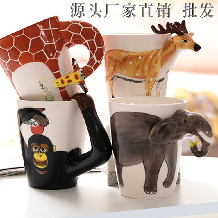 美福創意3D動物新款陶瓷馬克杯簡約水杯帶蓋勺陶瓷杯批發logo定製工廠,批發,進口,代購