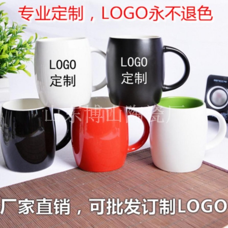 定製星巴克陶瓷水桶杯烤印廣告logo 啞光紅黑藍亮光彩色釉酒桶杯工廠,批發,進口,代購