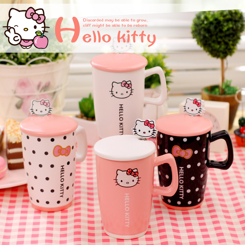 hello kitty陶瓷杯 KT貓創意馬克杯 帶蓋帶勺水杯  禮品批發工廠,批發,進口,代購