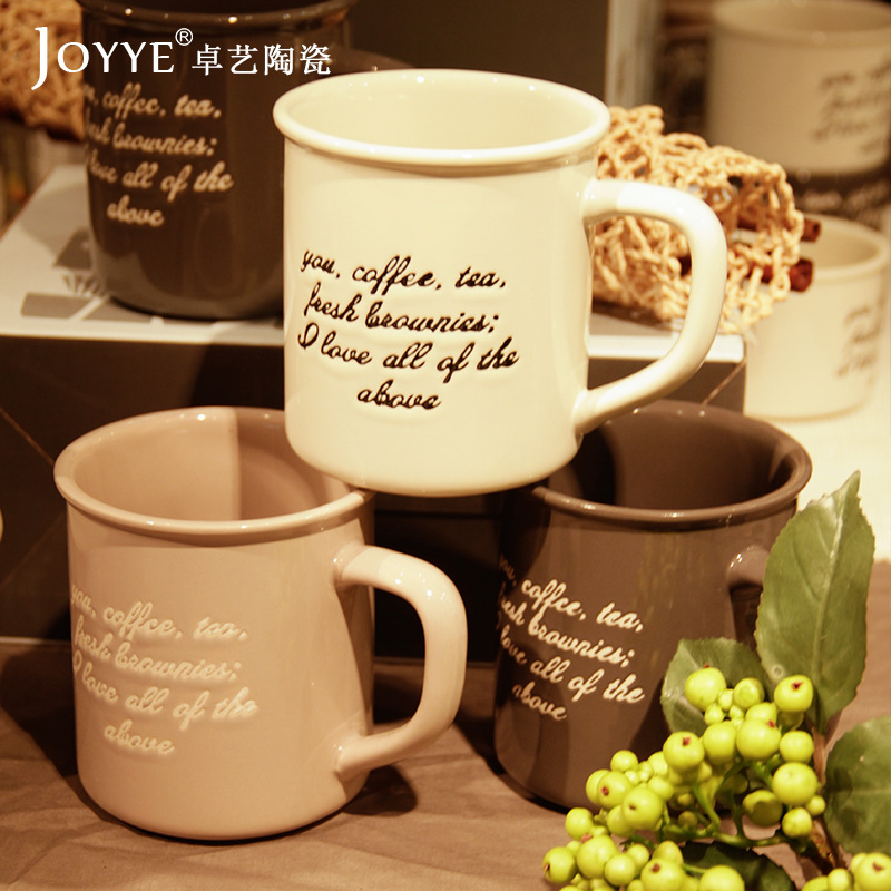 Joyye  韓式簡約浪漫情侶馬克杯英文刻字簡約白灰陶瓷水杯咖啡杯批發・進口・工廠・代買・代購