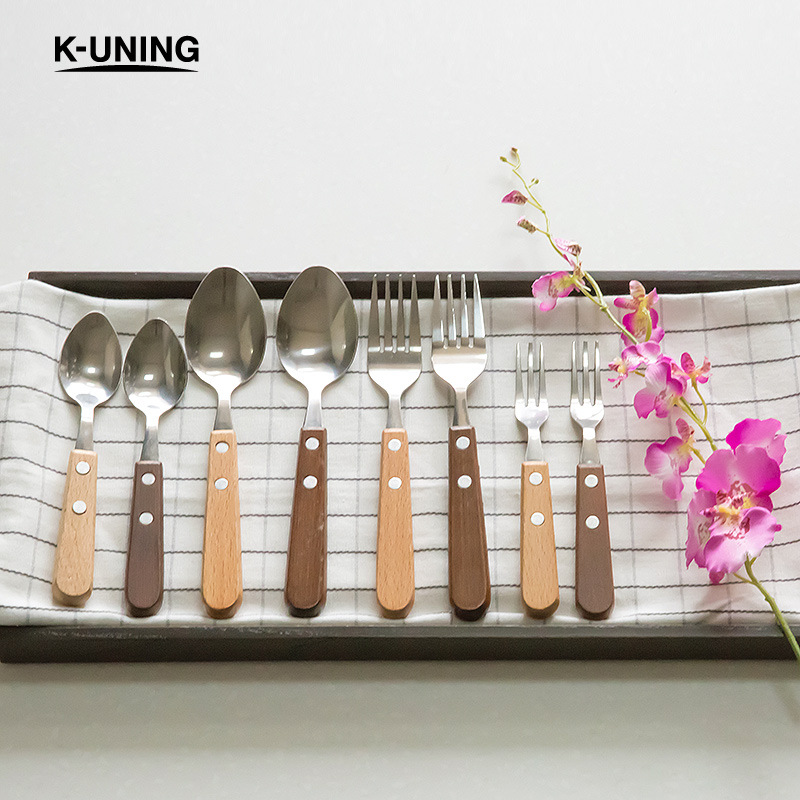 【Kitchen Unique】出口日本zakka原木柄不銹鋼餐具櫸木餐勺叉批發・進口・工廠・代買・代購