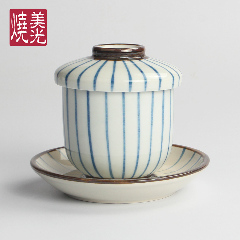 美光燒 日式藍色條紋陶瓷蒸蛋盅 甜品燉品茶碗蒸 日本和風餐具工廠,批發,進口,代購