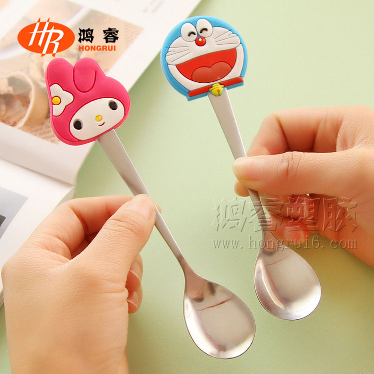 可愛矽膠手柄不銹鋼勺子 創意兒童小湯勺冰淇淋勺子 兒童飯勺定製工廠,批發,進口,代購