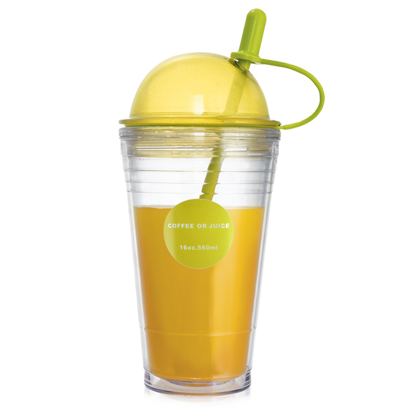 雙層塑料水杯 創意果汁檸檬杯子 2014夏季新款星巴克吸管杯批發・進口・工廠・代買・代購