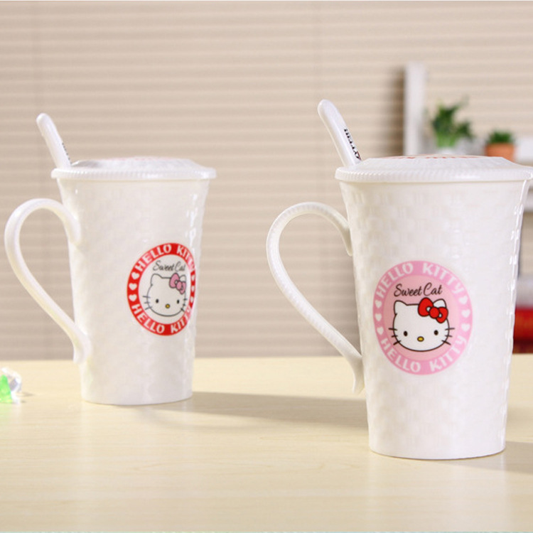 新款Hellokitty馬克杯可愛凱蒂貓陶瓷水杯 帶蓋帶勺卡通杯子批發批發・進口・工廠・代買・代購