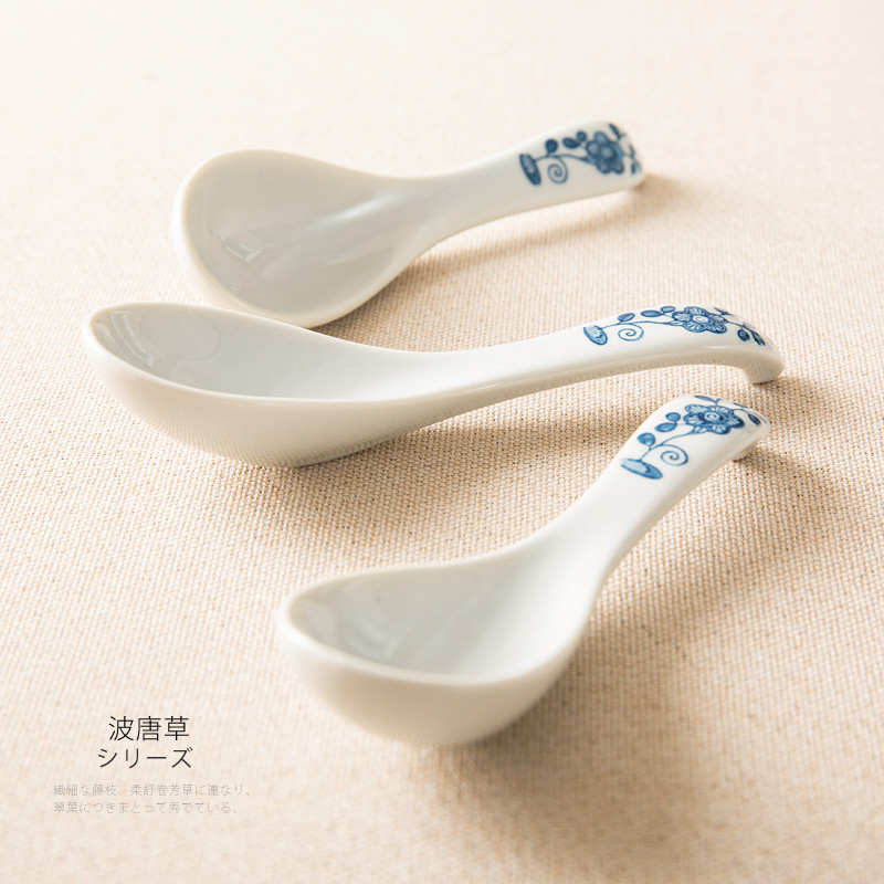 日式和風波唐草陶瓷湯勺 釉下彩勺子湯匙工廠,批發,進口,代購