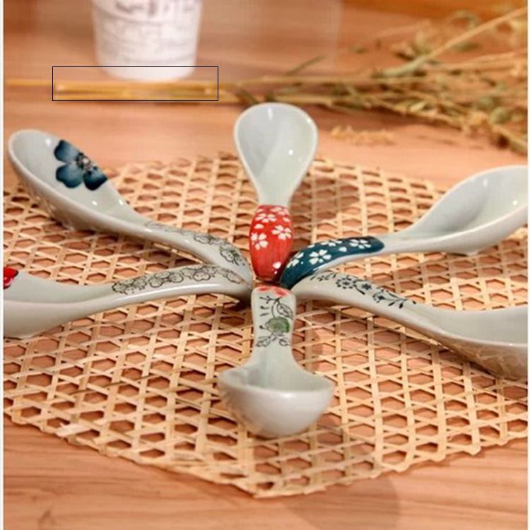 釉下彩日式餐具手繪和風zakka陶瓷勺調羹櫻花湯勺湯匙工廠,批發,進口,代購