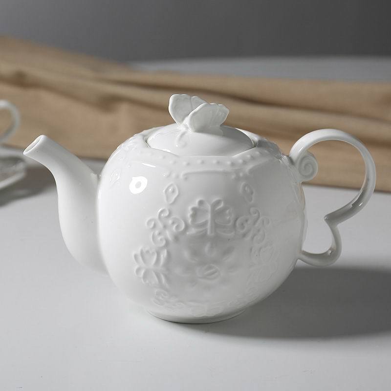 歐式蕾絲創意純白水壺 浮雕陶瓷歐式茶壺咖啡壺水壺花茶壺批發・進口・工廠・代買・代購
