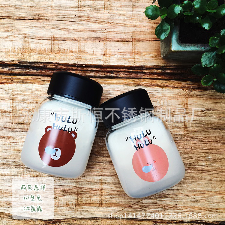 韓國可愛hulu小熊小兔動物玻璃杯佈朗熊水杯學生兒童情侶隨手杯子工廠,批發,進口,代購