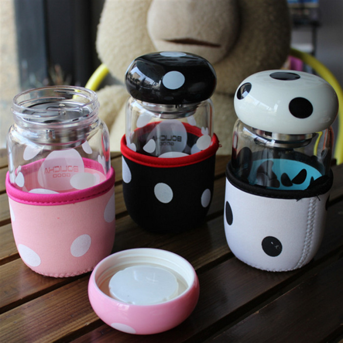 韓國創意女玻璃杯便攜可愛耐熱學生水杯杯子過濾茶杯蘑菇杯隨手杯批發・進口・工廠・代買・代購
