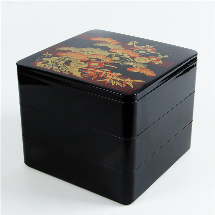 日式梅花花紋三層壽司盒鰻魚飯盒高檔商務餐盒便當盒快餐盒可定製工廠,批發,進口,代購