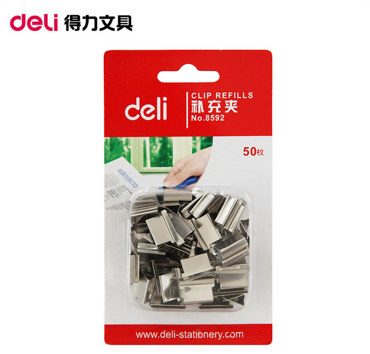 deli/得力 裝訂夾8592 推夾器補充夾 金屬票夾推夾50枚銀色工廠,批發,進口,代購