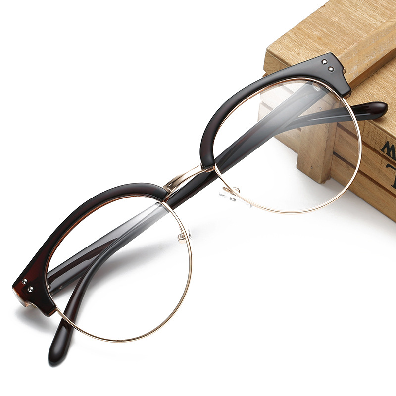 新款明星款韓版小清新眼鏡 復古半框平光鏡 米釘圓形近視鏡架批發批發・進口・工廠・代買・代購
